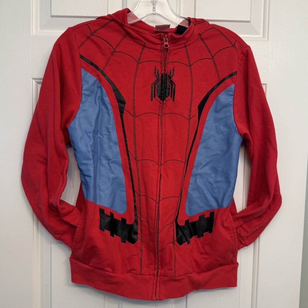 Marvel Spider Man Boys Large Hoodie Zip Up Face Mask Hooded RED BLUE SUPER HERO